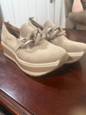 Mad Love Taupe Platform Slip-On Sneakers with Chain Accent